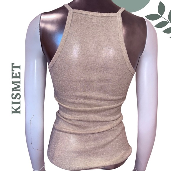 🛍️3/$40 Kismet Shimmer Halter Neck Tank Top Metallic Gold Beige Size Extra Small - Picture 3 of 4